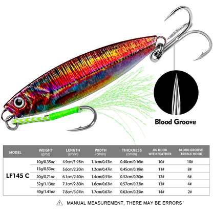 Proberos 5pcs Metal Sinking Jigs Fishing Baits 10g-15g-20g-32g-40g Casting Fishing Jigging Lures Artificial Hard Bait Wobbler