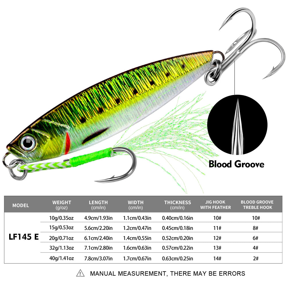 Proberos 5pcs Metal Sinking Jigs Fishing Baits 10g-15g-20g-32g-40g Casting Fishing Jigging Lures Artificial Hard Bait Wobbler