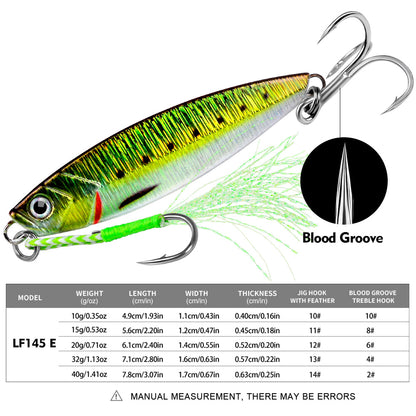 Proberos 5pcs Metal Sinking Jigs Fishing Baits 10g-15g-20g-32g-40g Casting Fishing Jigging Lures Artificial Hard Bait Wobbler