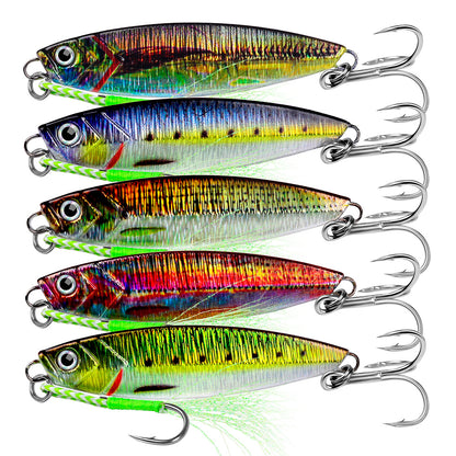 Proberos 5pcs Metal Sinking Jigs Fishing Baits 10g-15g-20g-32g-40g Casting Fishing Jigging Lures Artificial Hard Bait Wobbler