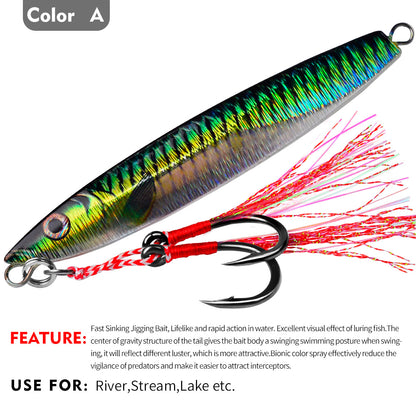 PROBEROS Lead Slow Jigging Lure with Twin Assist Hook &amp; Feather 80G Saltwater Fishing Bait