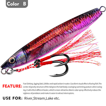 PROBEROS Lead Slow Jigging Lure with Twin Assist Hook &amp; Feather 80G Saltwater Fishing Bait