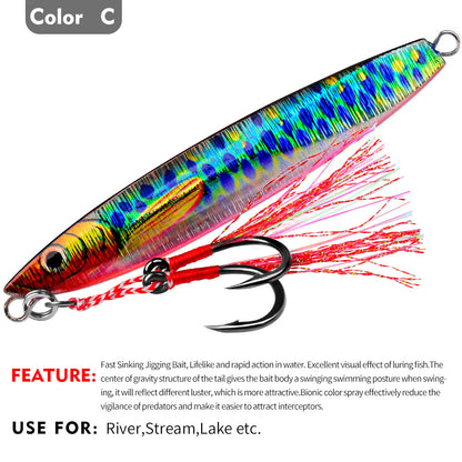 PROBEROS Lead Slow Jigging Lure with Twin Assist Hook &amp; Feather 80G Saltwater Fishing Bait