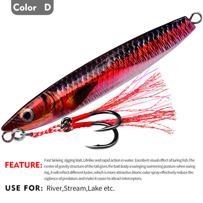 PROBEROS Lead Slow Jigging Lure with Twin Assist Hook &amp; Feather 80G Saltwater Fishing Bait