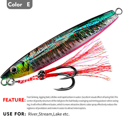 PROBEROS Lead Slow Jigging Lure with Twin Assist Hook &amp; Feather 80G Saltwater Fishing Bait