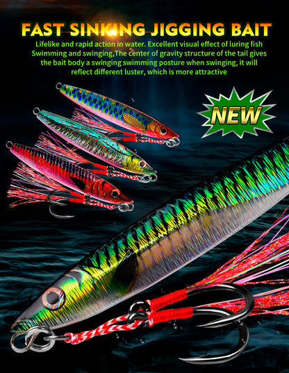 PROBEROS Lead Slow Jigging Lure with Twin Assist Hook &amp; Feather 80G Saltwater Fishing Bait