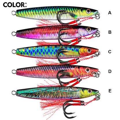 PROBEROS Lead Slow Jigging Lure with Twin Assist Hook &amp; Feather 80G Saltwater Fishing Bait