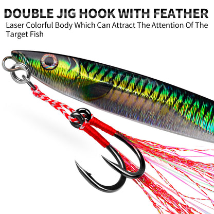 PROBEROS Lead Slow Jigging Lure with Twin Assist Hook &amp; Feather 80G Saltwater Fishing Bait