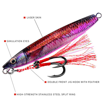 PROBEROS Lead Slow Jigging Lure with Twin Assist Hook &amp; Feather 80G Saltwater Fishing Bait