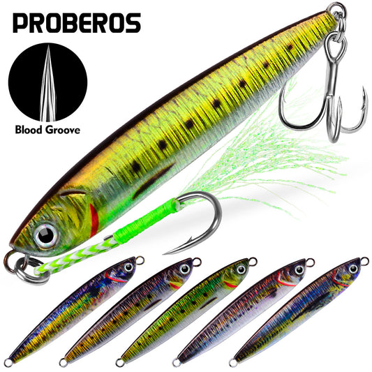 PROBEROS 5 件金属下沉式鱼饵 10g-15g-20g-32g-40g 抛投式钓鱼跳汰机拟饵硬饵摇摆器