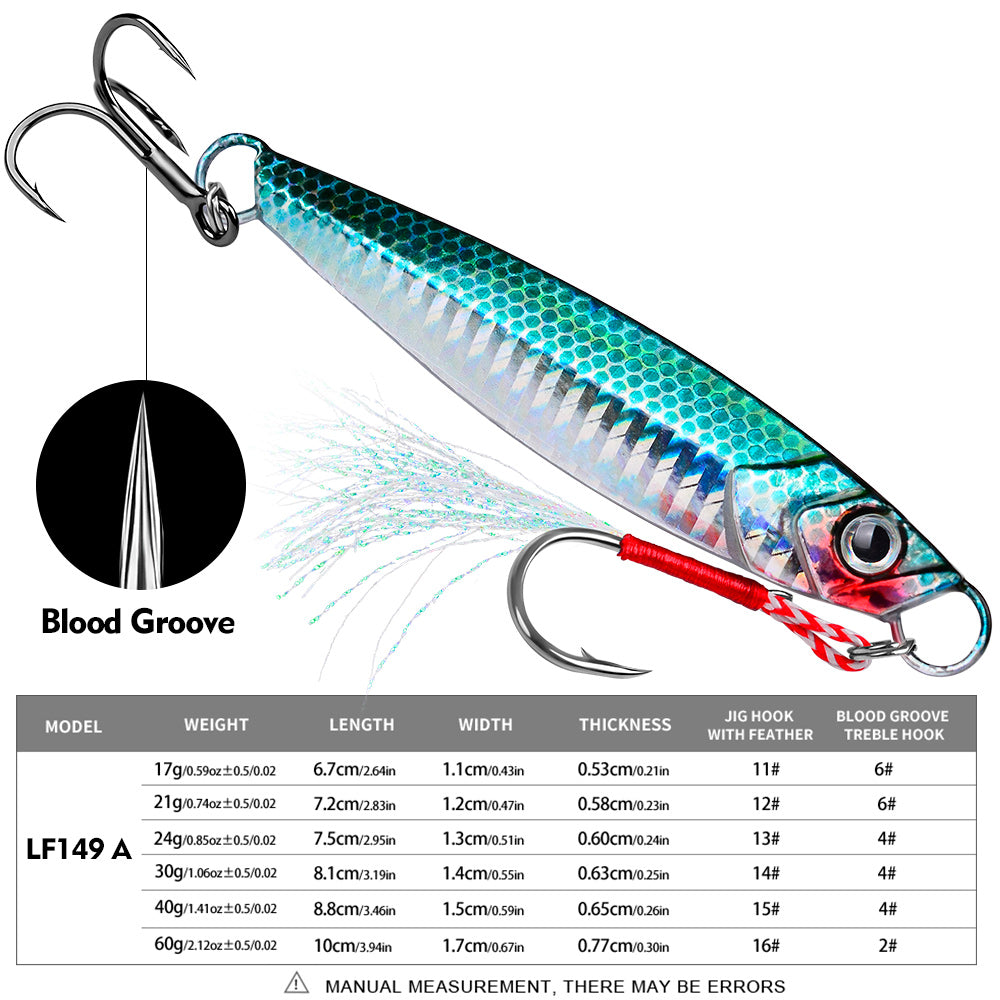 PROBEROS Luya Iron Plate Sea Fishing Metal Bionic Bait 17g/21g/24g/30g/40g/60g Double Hooks Luminous Fake Bait Wholesale