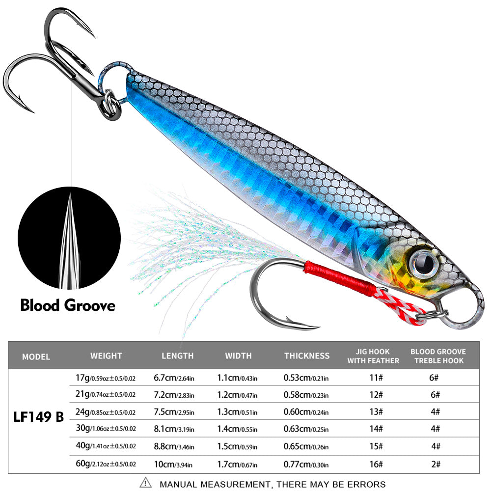 PROBEROS Luya Iron Plate Sea Fishing Metal Bionic Bait 17g/21g/24g/30g/40g/60g Double Hooks Luminous Fake Bait Wholesale