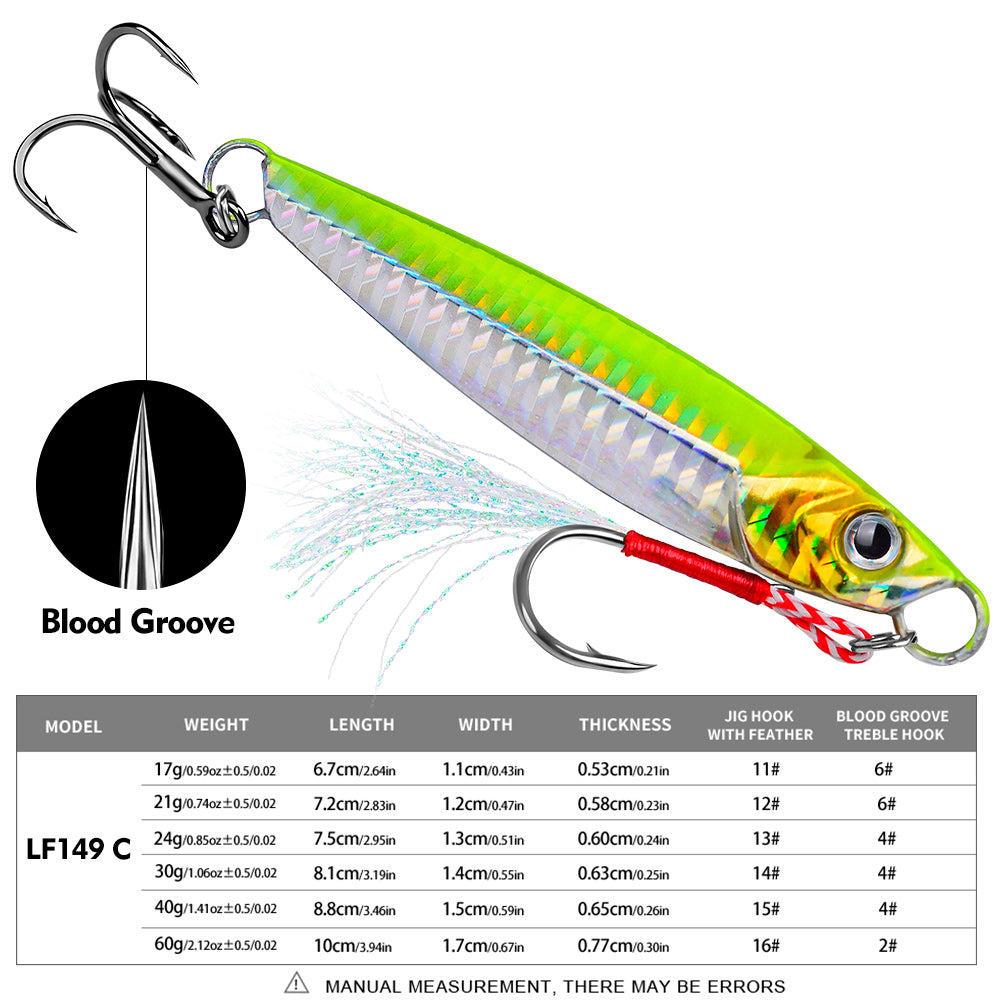 PROBEROS Luya Iron Plate Sea Fishing Metal Bionic Bait 17g/21g/24g/30g/40g/60g Double Hooks Luminous Fake Bait Wholesale