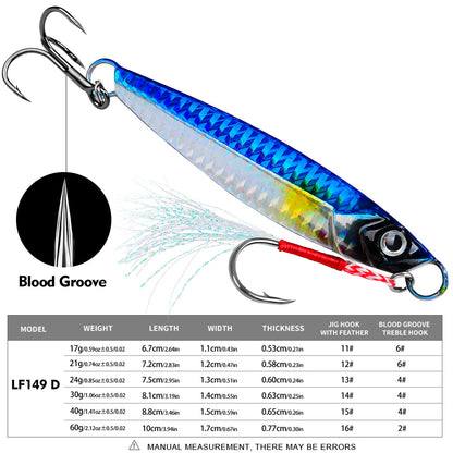 PROBEROS Luya Iron Plate Sea Fishing Metal Bionic Bait 17g/21g/24g/30g/40g/60g Double Hooks Luminous Fake Bait Wholesale
