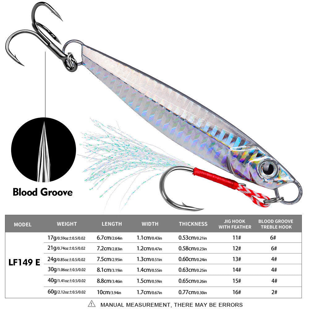 PROBEROS Luya Iron Plate Sea Fishing Metal Bionic Bait 17g/21g/24g/30g/40g/60g Double Hooks Luminous Fake Bait Wholesale