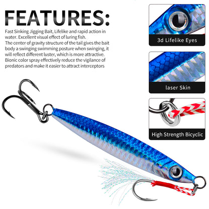 PROBEROS 5pcs Metall Jig Angeln Köder Pesca Künstliche Köder Guss 3D Laser Wobbler Hecht Löffel Karpfen Haken Swimbait Spinner Sea Tackle Kit