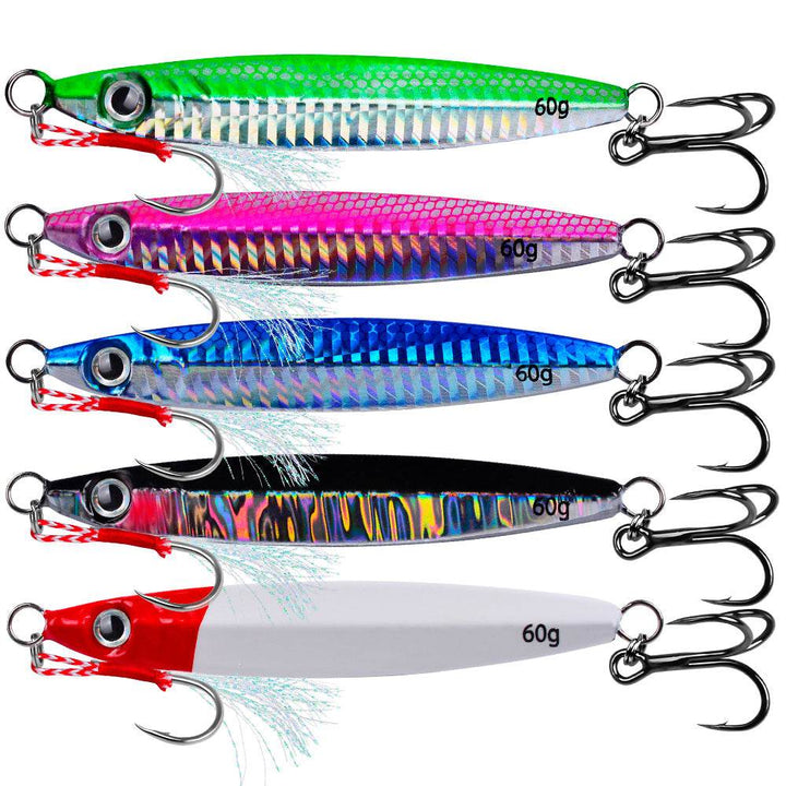 PROBEROS 5pcs Metal Jig Fishing Lure Pesca Artificial Bait Cast 3D Laser Wobbler Pike Spoon Carp Hook Swimbait Spinner Sea Tackle Kit - Proberos