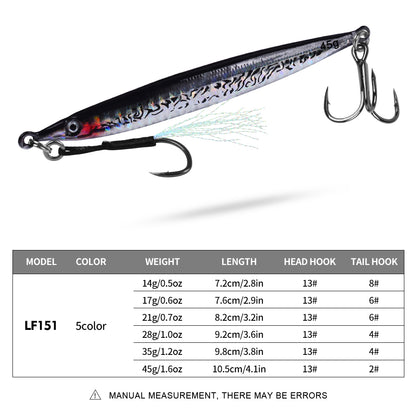 PROBEROS 1 Pc Lead Slow Jigging Lure with Treble Hook; Assist Feather 3D Eyes Saltwater Fishing Bait