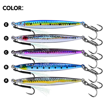PROBEROS 1 Pc Lead Slow Jigging Lure with Treble Hook; Assist Feather 3D Eyes Saltwater Fishing Bait