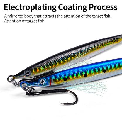 PROBEROS 1 Pc Lead Slow Jigging Lure with Treble Hook; Assist Feather 3D Eyes Saltwater Fishing Bait