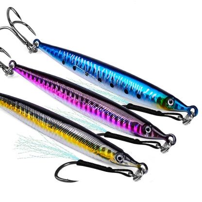 PROBEROS 1 Pc Lead Slow Jigging Lure with Treble Hook; Assist Feather 3D Eyes Saltwater Fishing Bait