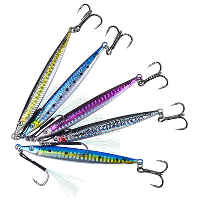 PROBEROS 1 Pc Lead Slow Jigging Lure with Treble Hook; Assist Feather 3D Eyes Saltwater Fishing Bait
