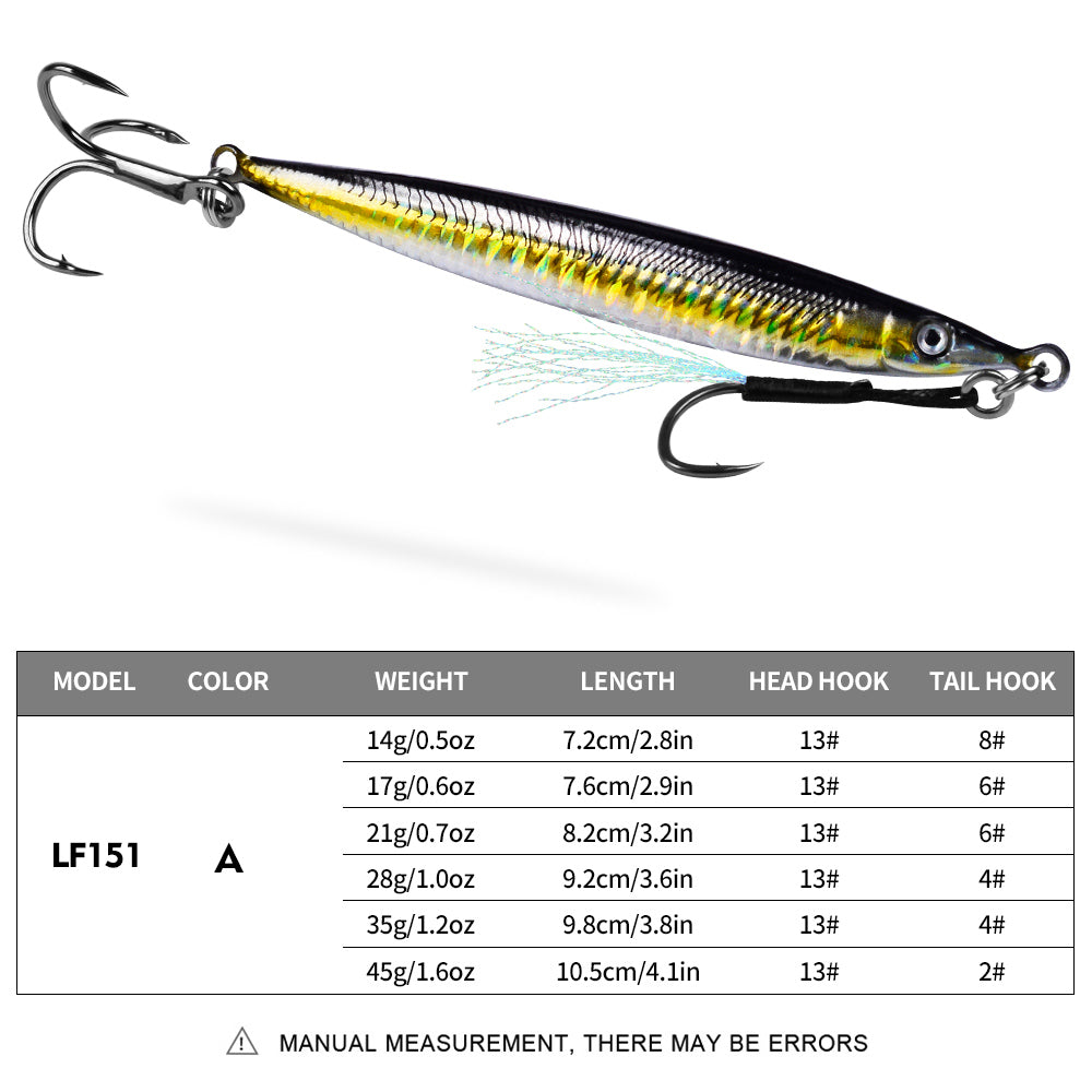 PROBEROS 1 Pc Lead Slow Jigging Lure with Treble Hook &amp; Assist Feather 3D Eyes Saltwater Fishing Bait