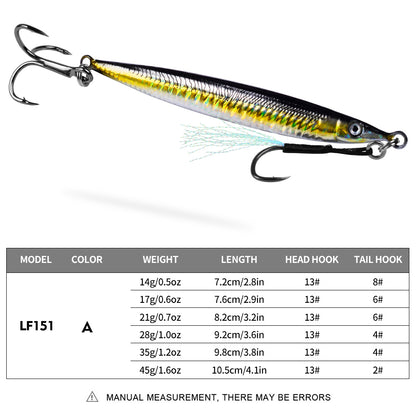PROBEROS 1 Pc Lead Slow Jigging Lure with Treble Hook; Assist Feather 3D Eyes Saltwater Fishing Bait