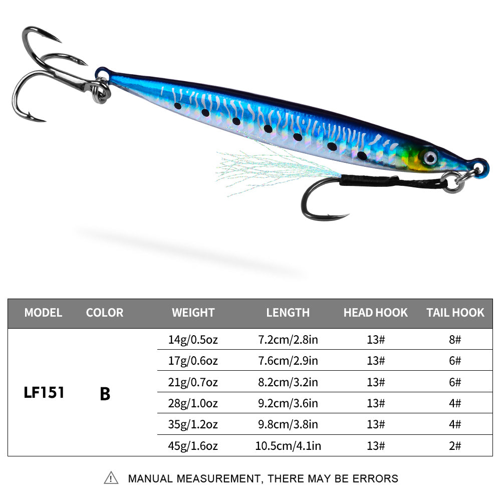 PROBEROS 1 Pc Lead Slow Jigging Lure with Treble Hook &amp; Assist Feather 3D Eyes Saltwater Fishing Bait