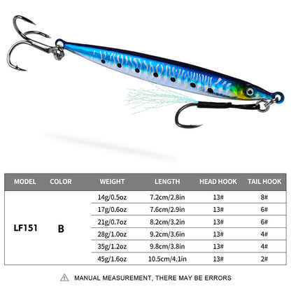 PROBEROS 1 Pc Lead Slow Jigging Lure with Treble Hook; Assist Feather 3D Eyes Saltwater Fishing Bait