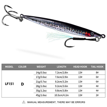 PROBEROS 1 Pc Lead Slow Jigging Lure with Treble Hook; Assist Feather 3D Eyes Saltwater Fishing Bait