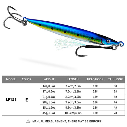 PROBEROS 1 Pc Lead Slow Jigging Lure with Treble Hook; Assist Feather 3D Eyes Saltwater Fishing Bait