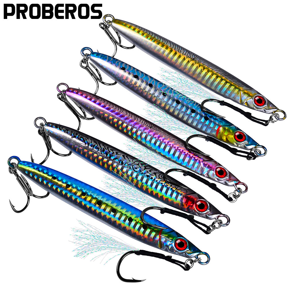 PROBEROS 5 件 Pesca 人工鱼饵金属夹具鱼饵抛投 3D 激光摆动器梭子鱼勺鲤鱼钩游泳饵旋转渔具套装