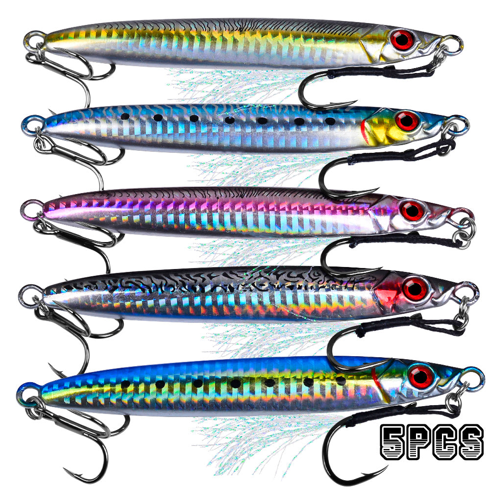 PROBEROS 5 件 Pesca 人工鱼饵金属夹具鱼饵抛投 3D 激光摆动器梭子鱼勺鲤鱼钩游泳饵旋转渔具套装
