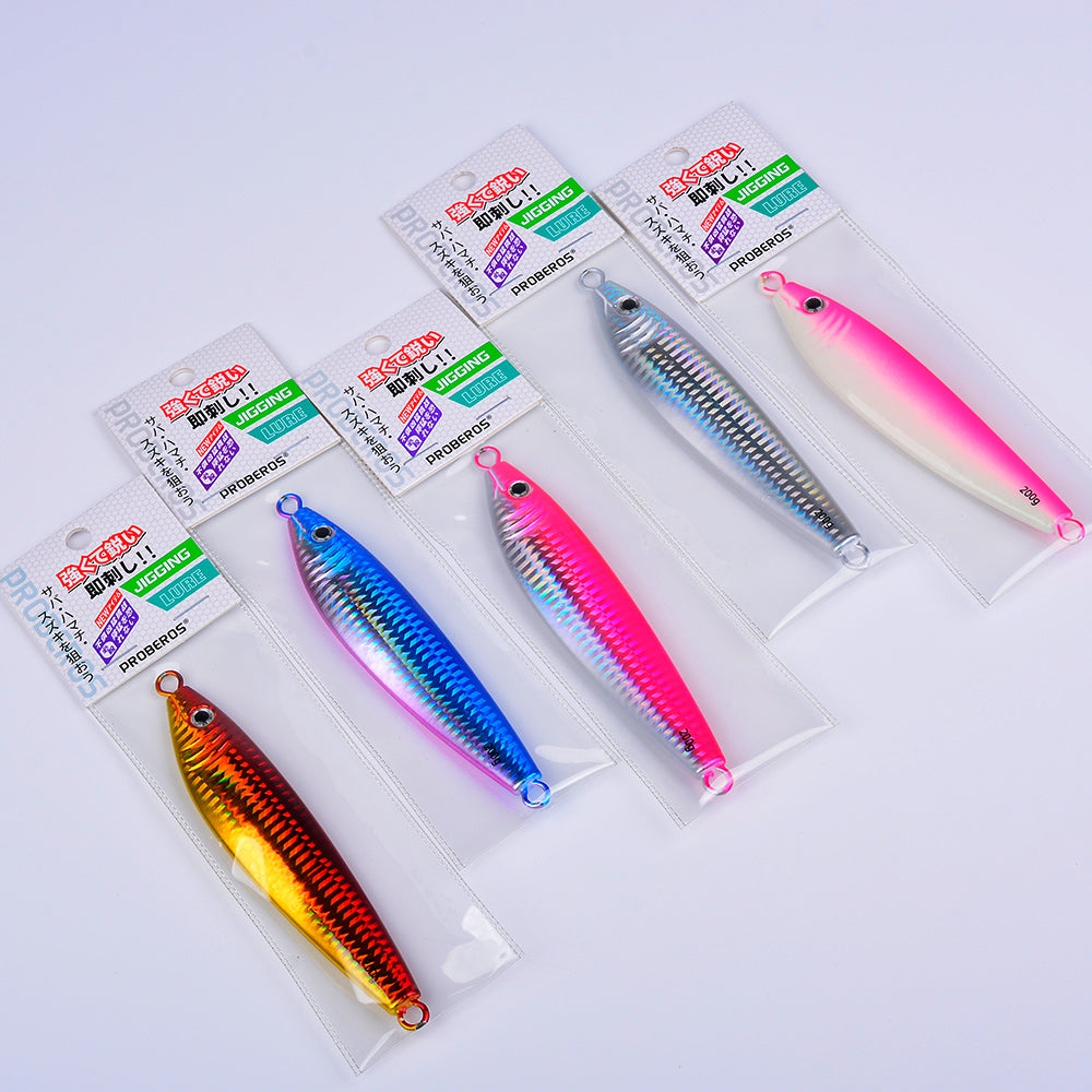 PROBEROS 5ks Glow Jigging Lure, Smíšené barevné Rybářské Jigy, Vylepšené Reflexní Laserové Tělo, 20-200g