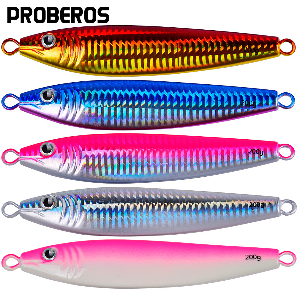 PROBEROS 5 件装发光跳汰饵，混色铁质金属鱼钩，增强型反射激光主体，20-200 克