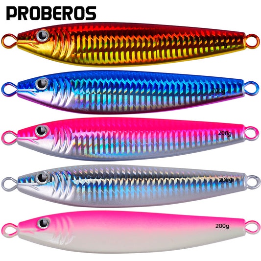 PROBEROS 5 件装发光跳汰饵，混色铁质金属鱼钩，增强型反射激光主体，20-200 克
