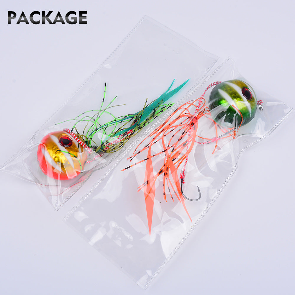 PROBEROS 1 Pc Lead Kabura Slider Jig Lure with 3D Big Eye &amp; Octopus Skirt Saltwater Fishing Bait 60g-200g