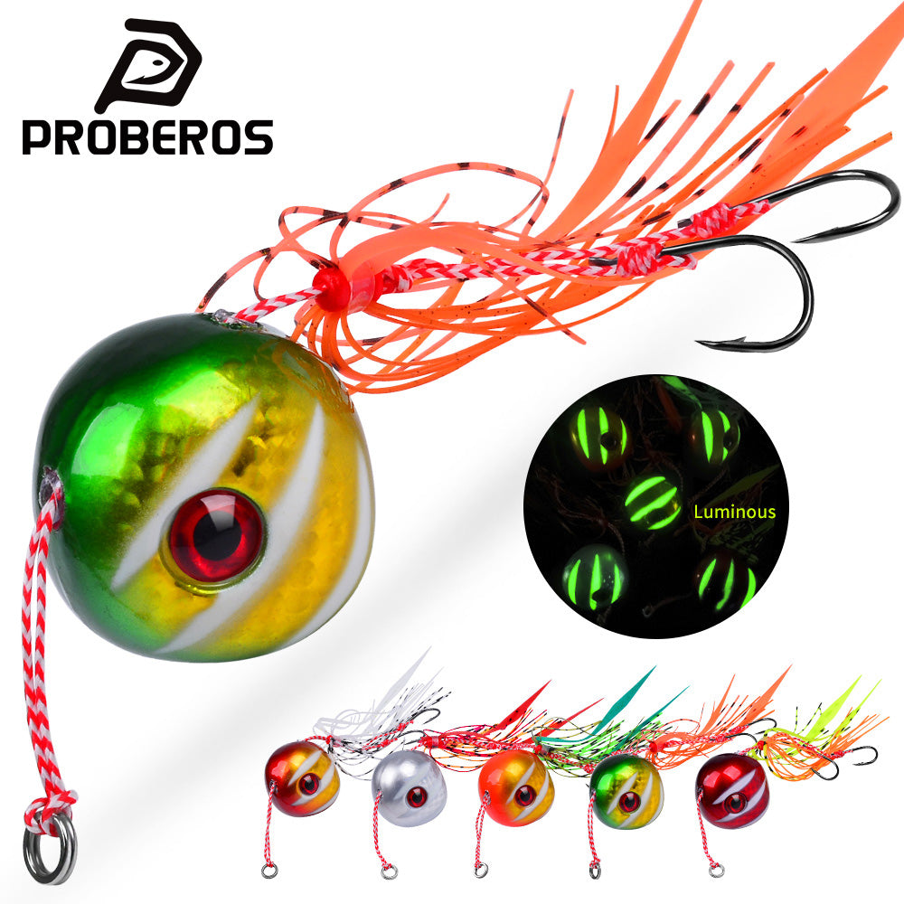PROBEROS 1 Pc Lead Kabura Slider Jig Lure with 3D Big Eye &amp; Octopus Skirt Saltwater Fishing Bait 60g-200g