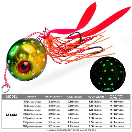 PROBEROS 5pc Jig Fishing Lure Weights 40g-180g Metal Sinking Bait Head Jig Bait With Rubber Skirts Double Hook Jigging Luminous Tackle - Proberos