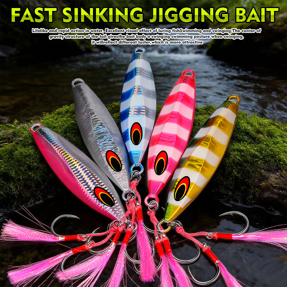 PROBEROS 5PCS 100g 150g 200g 250g 300g Hluboké lodě Rybaření Sardine Slider Jigging Lure Dlouhá litá kovová Jig Rybaření Návnada Mořské rybaření Jigs