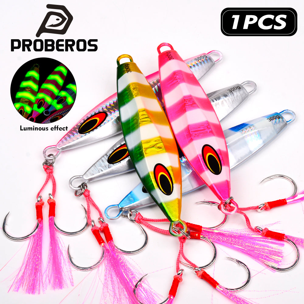 PROBEROS 5PCS 100g 150g 200g 250g 300g Hluboké lodě Rybaření Sardine Slider Jigging Lure Dlouhá litá kovová Jig Rybaření Návnada Mořské rybaření Jigs