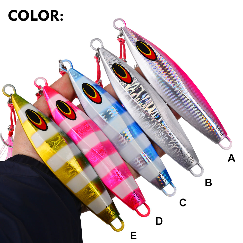 PROBEROS 5PCS 100g 150g 200g 250g 300g Hluboké lodě Rybaření Sardine Slider Jigging Lure Dlouhá litá kovová Jig Rybaření Návnada Mořské rybaření Jigs