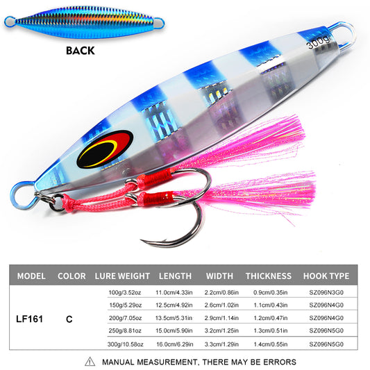 PROBEROS Lead Slow Jigging Lure(with hooks) 3D Zebra Stripe 1PCS Pack Saltwater Big Game Fishing Bait 100g-300g