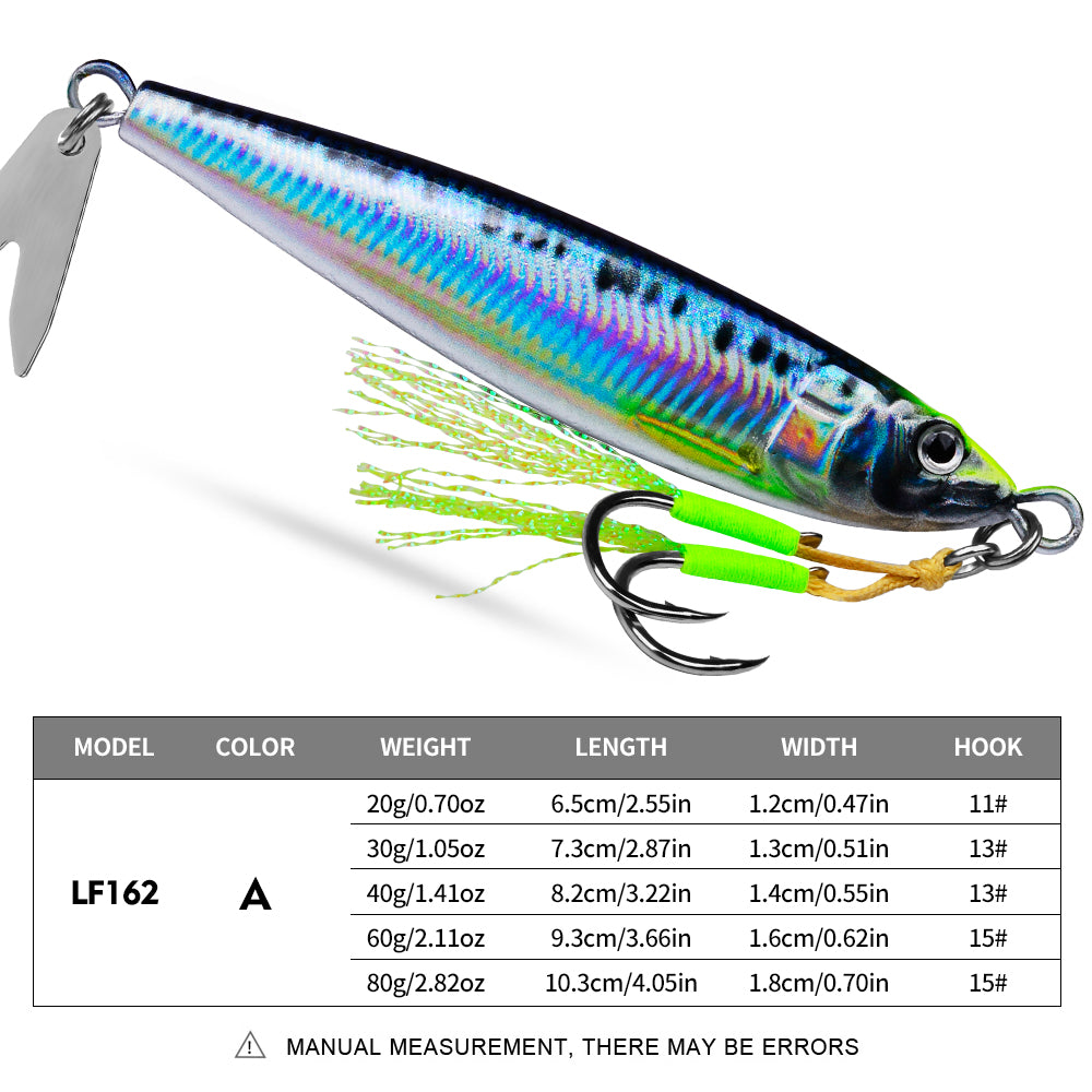 PROBEROS 4 PCS Slow Sinking Metal Jig Fishing Lures - 3D Printed Hard Bait with Treble Hooks & Willow Blades