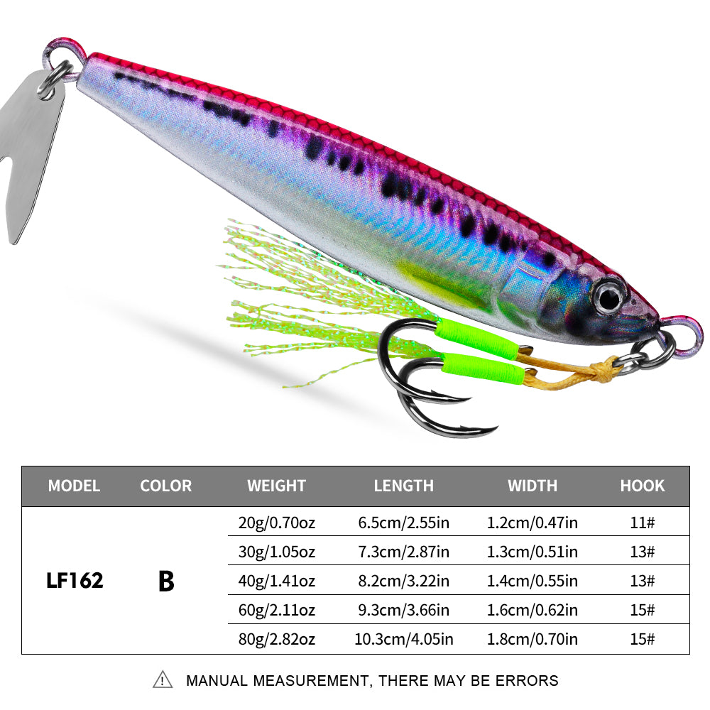 PROBEROS 4 PCS Slow Sinking Metal Jig Fishing Lures - 3D Printed Hard Bait with Treble Hooks & Willow Blades