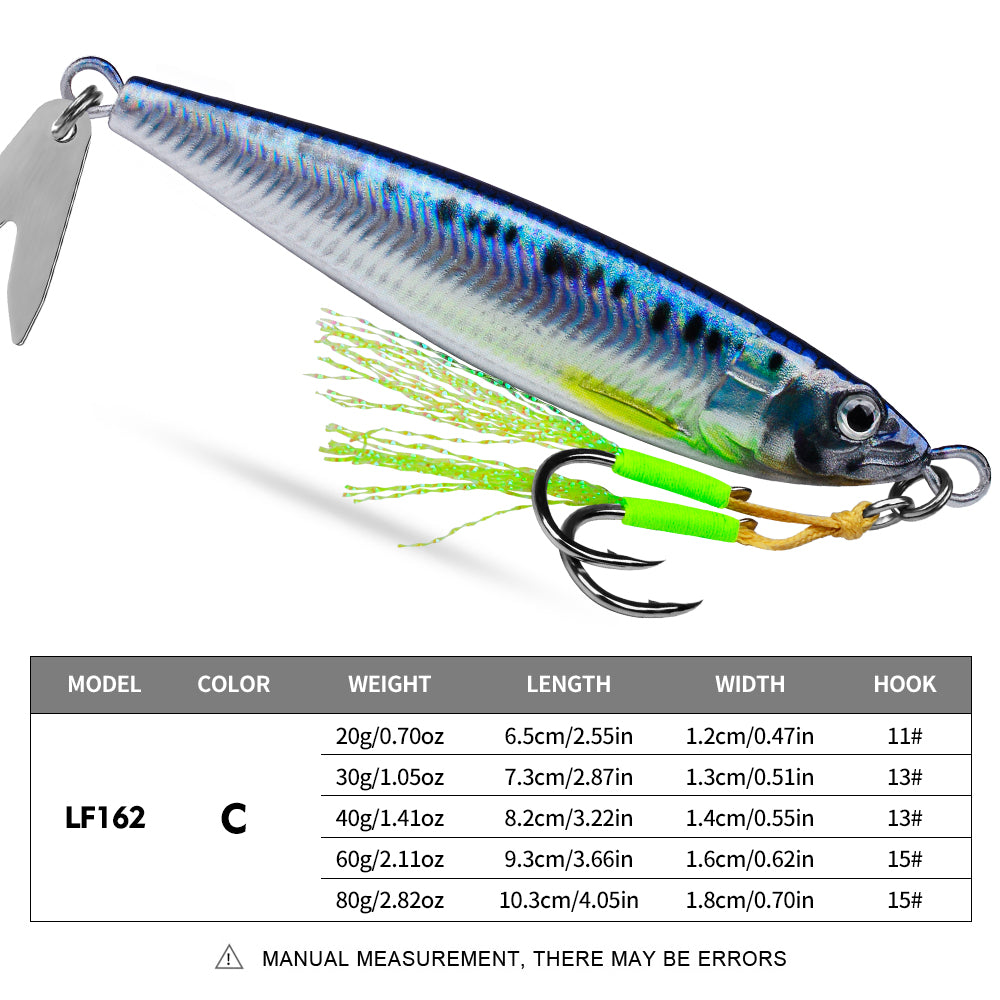 PROBEROS 4 PCS Slow Sinking Metal Jig Fishing Lures - 3D Printed Hard Bait with Treble Hooks & Willow Blades