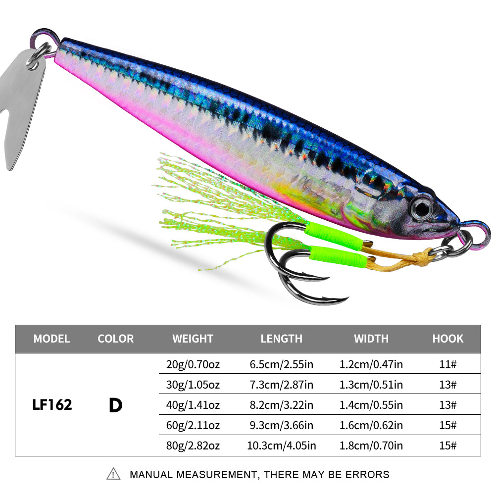 PROBEROS 4 PCS Slow Sinking Metal Jig Fishing Lures - 3D Printed Hard Bait with Treble Hooks & Willow Blades