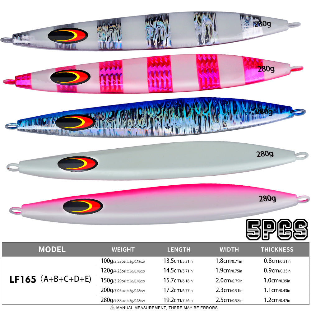 PROBEROS 5 件装 Pitch JIg Lure 钓鱼夜光夹具夜光快速下落钓鱼者 100g 120g 150g 200g 280g 金属硬饵下沉跳汰鱼饵