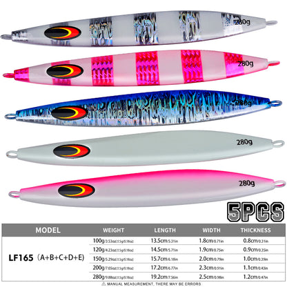PROBEROS 5 件装 Pitch JIg Lure 钓鱼夜光夹具夜光快速下落钓鱼者 100g 120g 150g 200g 280g 金属硬饵下沉跳汰鱼饵
